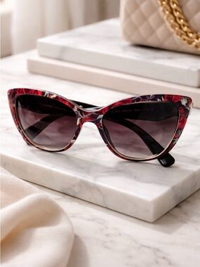 Dolce & Gabbana Red Floral Cat-Eye Sunglasses
